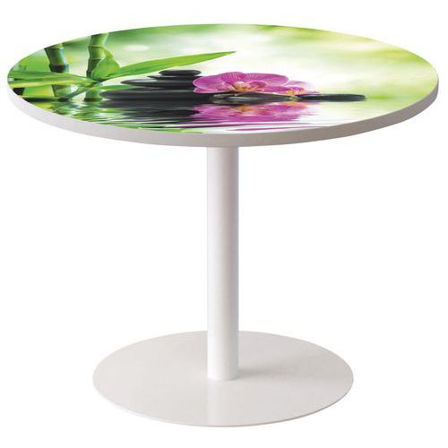 Guéridon Easy Office Bas Pied Métal Plateau Décor Bambou