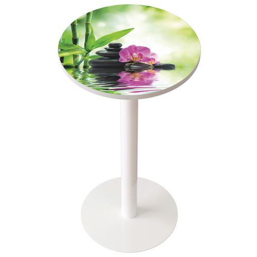 Guéridon Easy Office Haut Pied Métal Plateau Décor Bambou