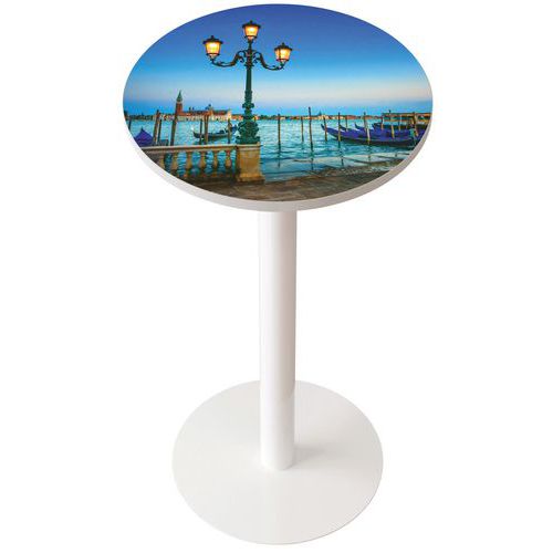 Guéridon Easy Office Haut Pied Métal Plateau Décor Lagune