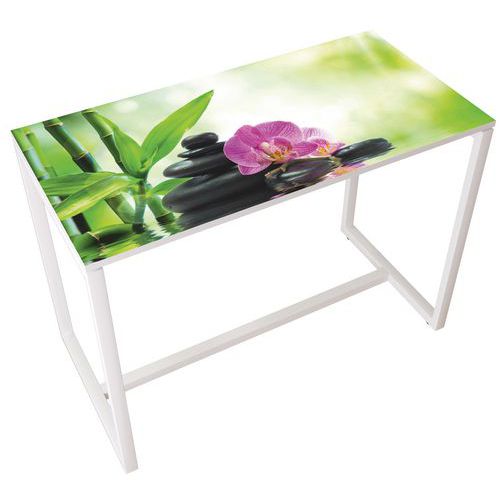 Table Réunion Haute Easy Office 6 Pers. Plateau Décor Bambou