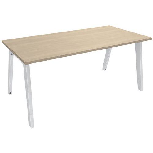 Simmob - Bureau Droit Steel 160x80 Chêne Clair / Blanc - 4 Pieds Acier - Éco-responsable - 5 Ans Garantie