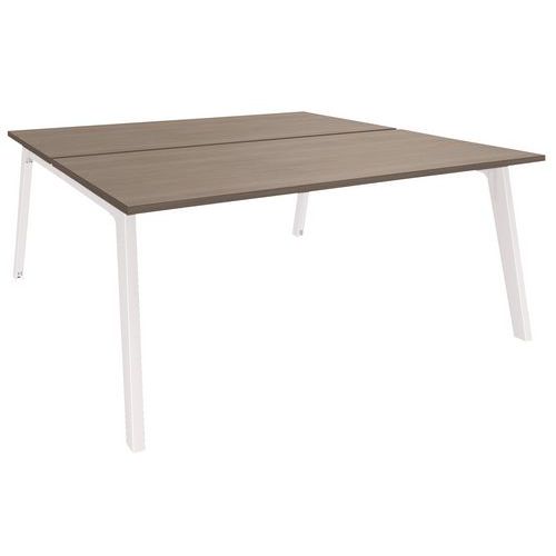Simmob - Bureau STEEL double face 160x163 Chêne gris / Blanc - 4 pieds Acier - Plateau coulissant - Éco-responsable