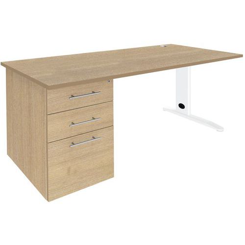 Bureau Quatuor 160 Pied Métal +caisson Porteur Chêne/blanc