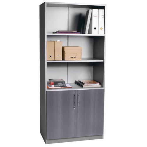 Bibliothèque Majix 2 Portes Basses Chêne Gris/alu