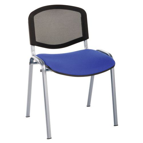 GMCE - Lot de 5 chaises de réunion Bliz Bleu - Piètement aluminium gris - Assise tissu - Empilable - Confort et design