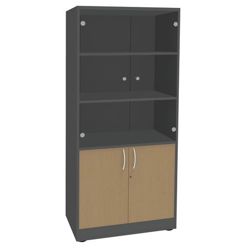 Bibliothèque Quatuor Portes Verre+pleines Hêtre/anthracite