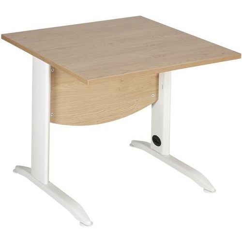 Simmob - Bureau droit Alma 80x80 Chêne/Blanc - Piétement Métal Blanc - Plateau Aggloméré Chêne - Éco-responsable