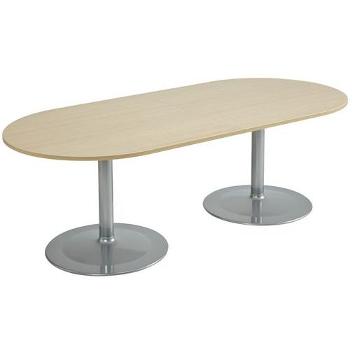 Table Conseil Ovale 200x102 Chêne 2 Pieds Tulipe 9006 Gris Alu