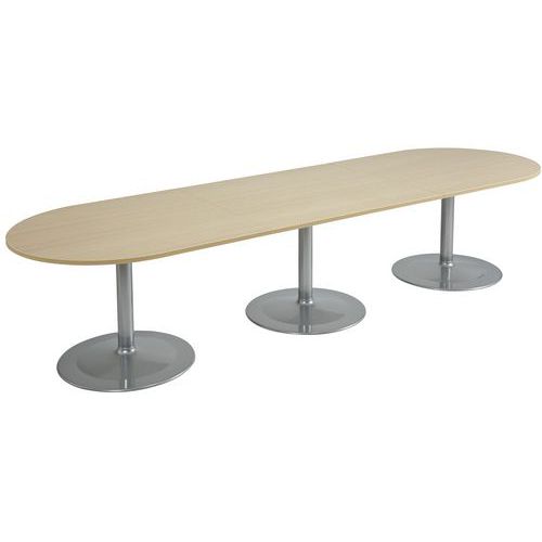 Table Conseil Ovale 330x102 Chêne 3 Pieds Tulipe 9006 Gris Alu