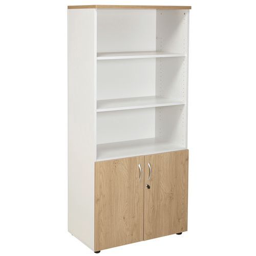Bibliothèque Haut Ouvert Bas 2 Portes Chêne/blanc