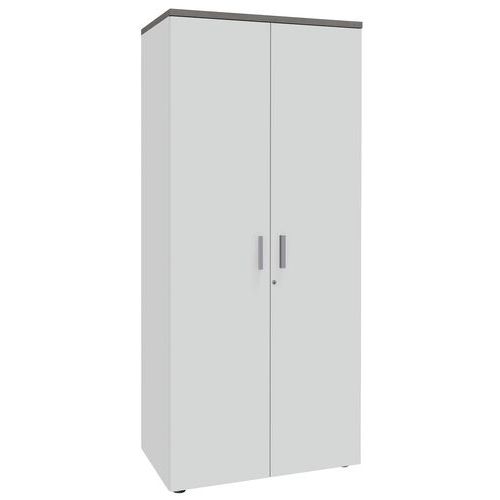 Armoire 2 Portes Linéo 4 Tabl Métal Ht. 180 Blanc+top Chêne Gris