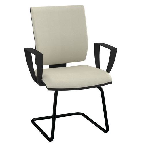 Fauteuil Visiteur Optima Pied Luge Verni Noir Accoudoir Fixe M1 Beige