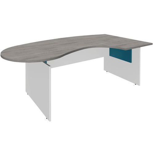 Bureau Convivial L.200 Cm Ret À D Chêne Gris Blanc/bleu Argile
