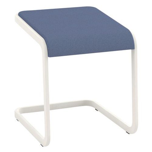 Tabouret Bas Cstool Pied Blanc Assise Tissu Bleu Gris Non Feu M1