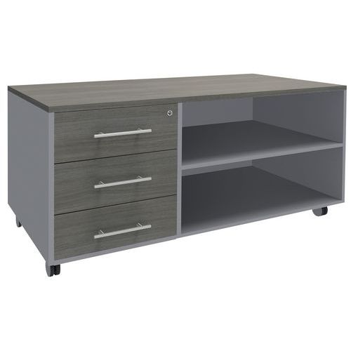 Console Mobile Caisson 3 Tiroirs L120xp60 Cm Chêne Gris/alu