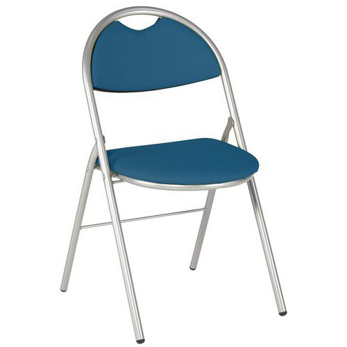 GMCE - Lot de 4 chaises pliantes Clap - Assise PVC M1 Urban Pétrole - Piètement gris alu - Confort & Facilité d'entretien