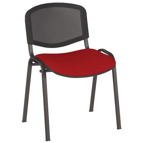 GMCE - Lot de 5 Chaises Réunion Bliz Assise Tissu Rouge Dossier Résille Piètement Noir Empilable M1