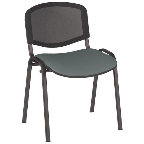 GMCE - Lot de 5 Chaises Réunion Bliz Assise Tissu Gris Dossier Résille Piètement Noir Empilable M1 Lavable Éponge 5 Ans Garantie