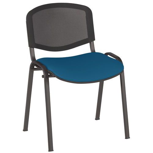 GMCE - Lot de 5 Chaises Réunion Bliz Assise Tissu Bleu Dossier Résille M1 Empilable Piétement 4 Pieds Noir