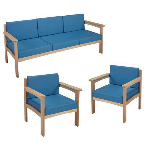 Pack Autize : 1 Canapé 3 Pl+2 Fauteuils Structure Naturel Pvc Pétrole