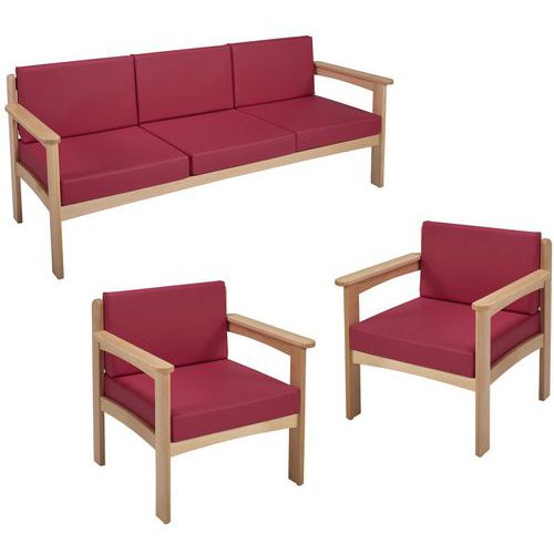 Pack Autize : 1 Canapé 3pl+2 Fauteuils Structure Naturel Pvc Fuchsia