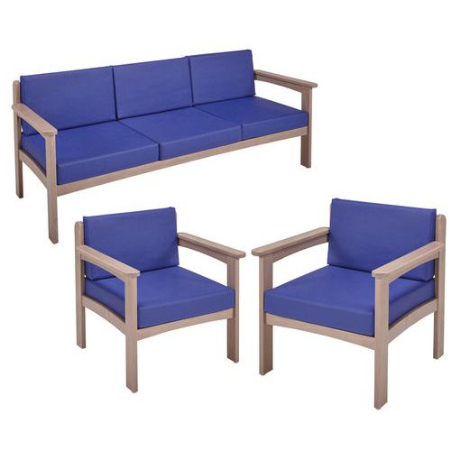 Pack Autize : 1 Canapé 3pl+2 Fauteuils Structure Taupe Pvc Bleu
