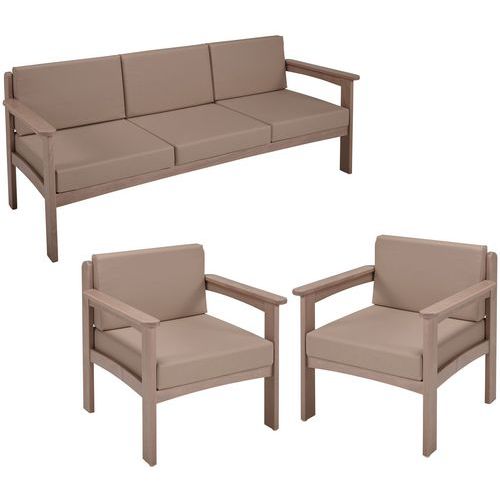 Pack Autize : 1 Canapé 3pl+2 Fauteuils Structure Taupe Pvc Terre