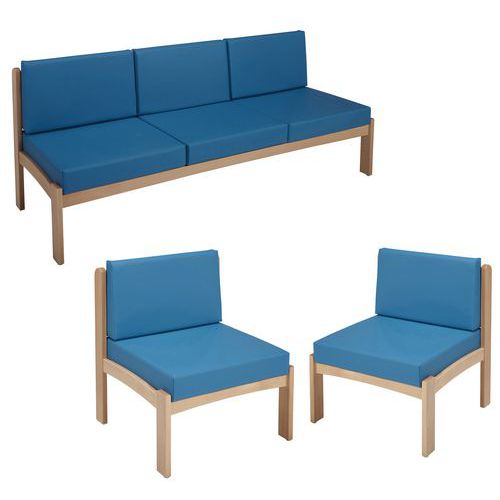 Pack Autize : Chauffeuse 3 Pl+2chauffeuses Pied Naturel Pvc Pétrole