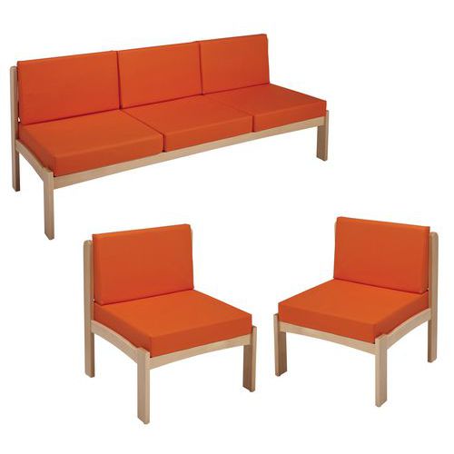 Pack Autize : Chauffeuse 3pl+2chauffeuses Structure Naturel Pvc Orange