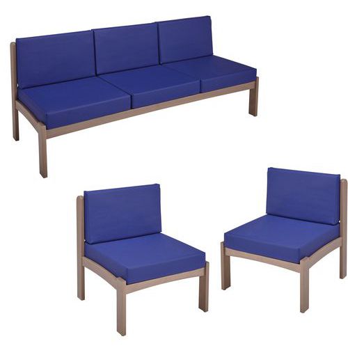 Pack Autize : Chauffeuse 3pl+2chauffeuses Structure Taupe Pvc Bleu