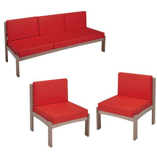 Pack Autize : Chauffeuse 3pl+2chauffeuses Structure Taupe Pvc Rouge