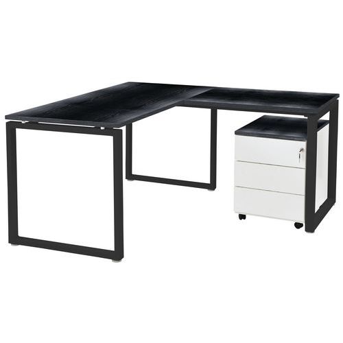 Table Office Pro Pied Carre 180 X 80 Cm Frêne Noir Pied Noir