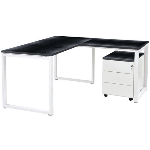 Table Office Pro 160 X 80 Cm Frêne Noir Pied Carré Blanc