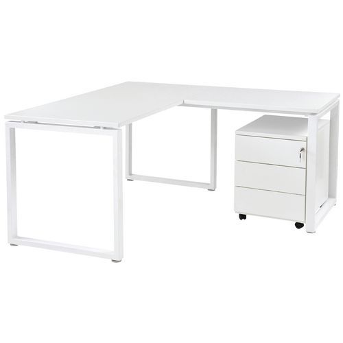 Table Office Pro Pied Carre 140 X 80 Cm Gris Pied Blanc
