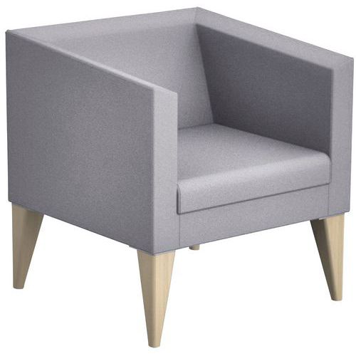 Sokoa - Fauteuil PUNTO Pied Bois Tissu Gris Moyen - Assise Confortable 40 kg/m³ - Éco-responsable 45% Recyclé - 5 Ans Garantie