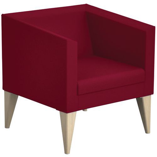 Fauteuil Punto Pied Bois Tissu Rouge