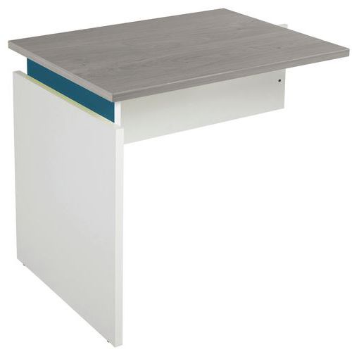 Simmob - Retour de bureau Linéo 80x60 Chêne Gris - 1 pied panneau Blanc/Bleu - Éco-responsable