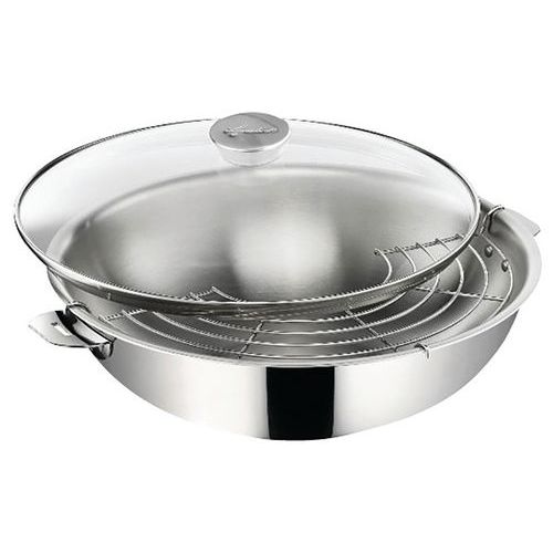 Wok 30 cm Inox + grille + couvercle - LAGOSTINA - Salvaspazio Wok 30 cm Inox + grille + couvercle - LAGOSTINA - Salvaspazio