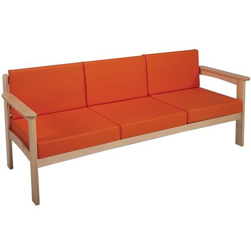 Canapé 3 Places Autize Structure Naturel Pvc Orange