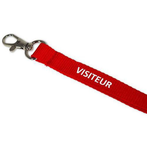 Cordon tour de cou plat Visiteur Rouge - Sécurisé et pré-imprimé - Polyester 900mm x 120mm
