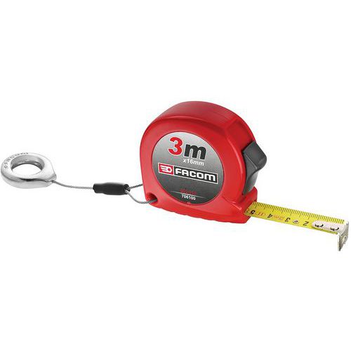 Facom - Mètre ruban SLS à blocage 3m - Grande rigidité, boîtier ABS, ruban nylon, graduation cm/mm - Rouge/jaune