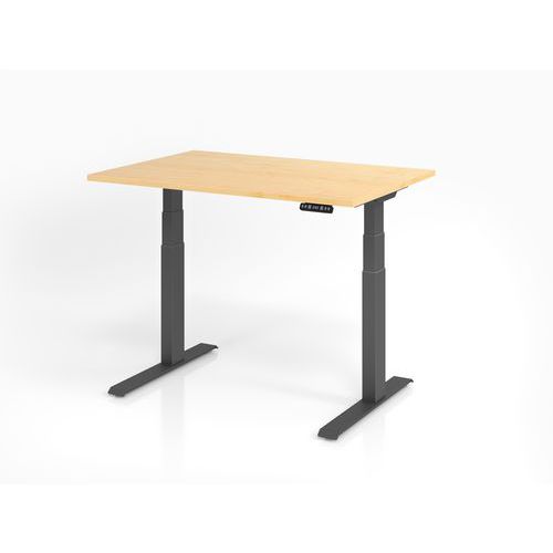 Hammerbacher - Bureau assis-debout XDKB 120x80cm Érable/Anthracite - Réglable en hauteur 64-129cm - Ergonomique et Éco-responsable