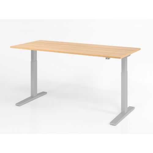 Hammerbacher - Bureau assis-debout XMKA 180x80cm Chêne/Argent - Hauteur réglable 70-120cm - Ergonomique et Éco-responsable