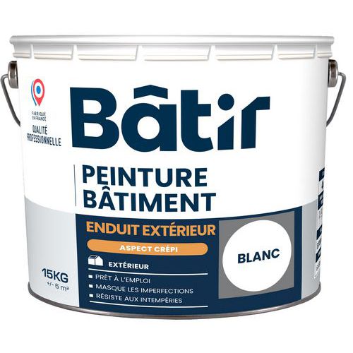 Batir - Crépi Enduit Façade Extérieur Blanc 15kg - Prêt à l'emploi - Finition Mate - Idéal Mur Extérieur