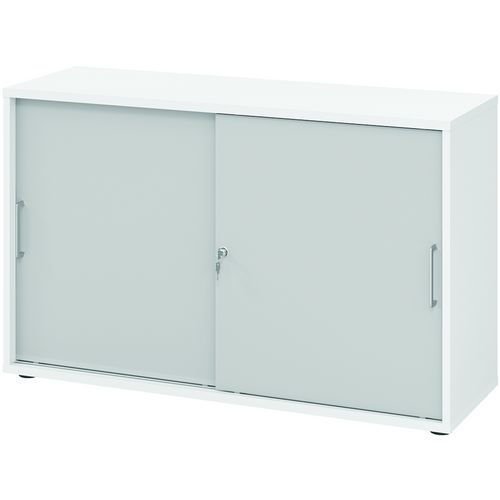 Hammerbacher - Armoire portes coulissantes métal - 748x400mm - Blanc/Gris - 2 cases - Éco-responsable FSC