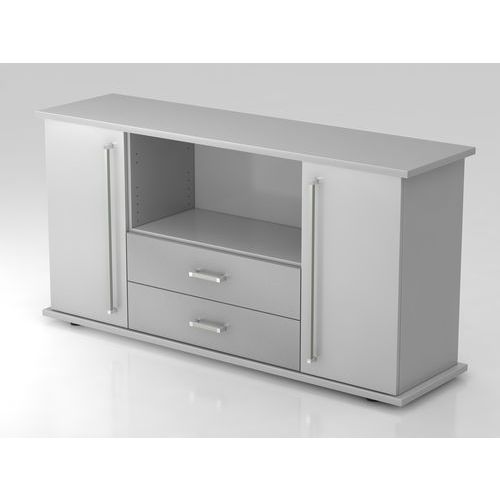 Armoire Basse Portes Et Tiroirs Sb-poignée Chromée-gris-gris