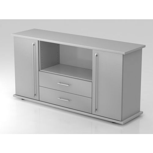 Armoire Basse À Portes Et Tiroirs Sb-plastique-gris-argent