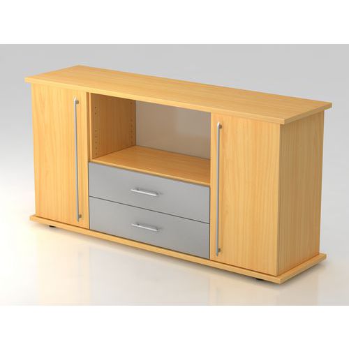 Armoire Basse À Portes Et Tiroirs Sb-plastique-hêtre-hêtre