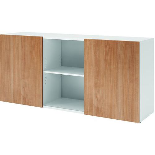 Armoire Basse À Portes Flottantes-blanc-noyer