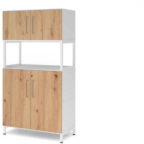Armoire Combi À 4-cadre Ouvert-socle Acier-blanc-chêne Ambré